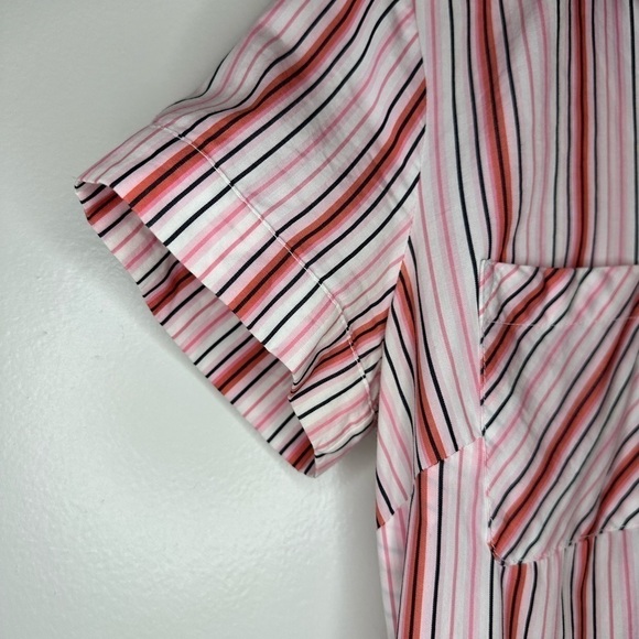 Tommy Hilfiger shirt dress cotton vertical stripe pink white button down belted - Picture 7 of 15